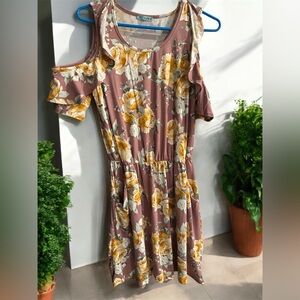 P.S. Kate Yellow Pink Cut‎ Out Smocked Sundress. Size M